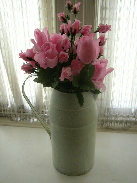 Classic – Country Style, Tin Pitcher Vase with Flowers