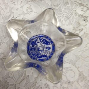 Vintage Blue Willow Star Shaped Heavy Glass AshTray- Candy Dish 7in W