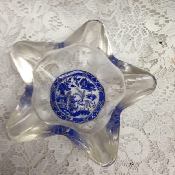 Vintage Blue Willow Star Shaped Heavy Glass AshTray- Candy Dish 7in W