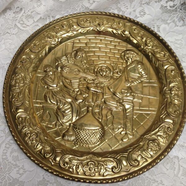 Vintage Pair, Large European Brass Embossed Art Decor 16.5in D