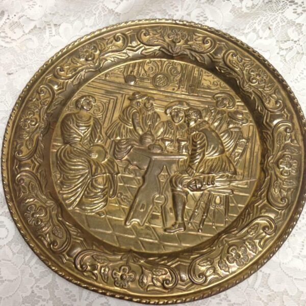 Vintage Pair, Large European Brass Embossed Art Decor 16.5in D