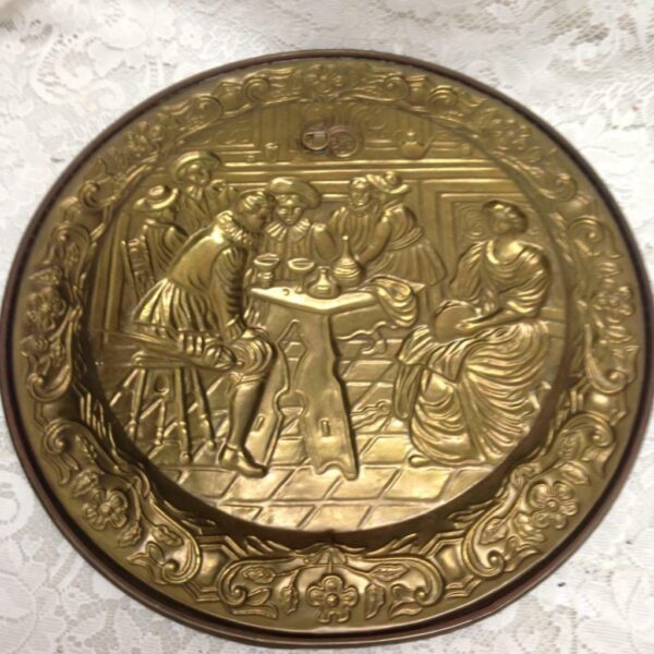 Vintage Pair, Large European Brass Embossed Art Decor 16.5in D