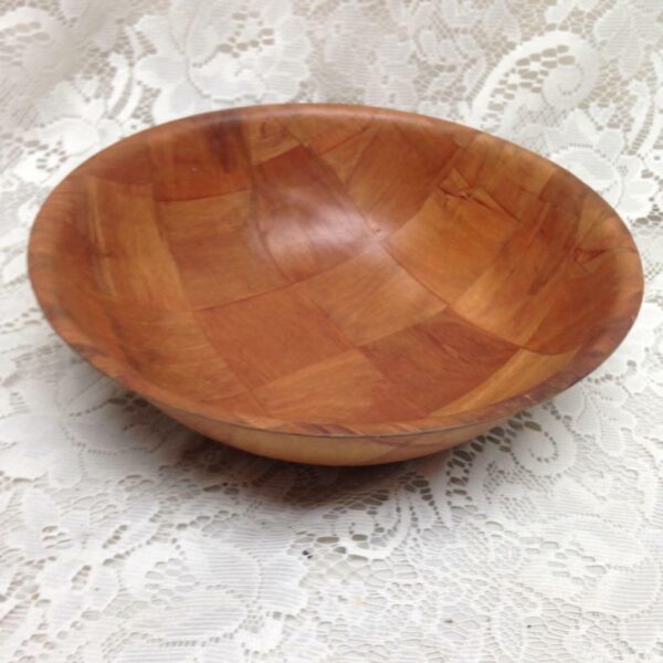 Vintage Round Inlaid Wood Salad-Pasta Bowl w/ Red-Blue Willow Salad-Pasta Tong