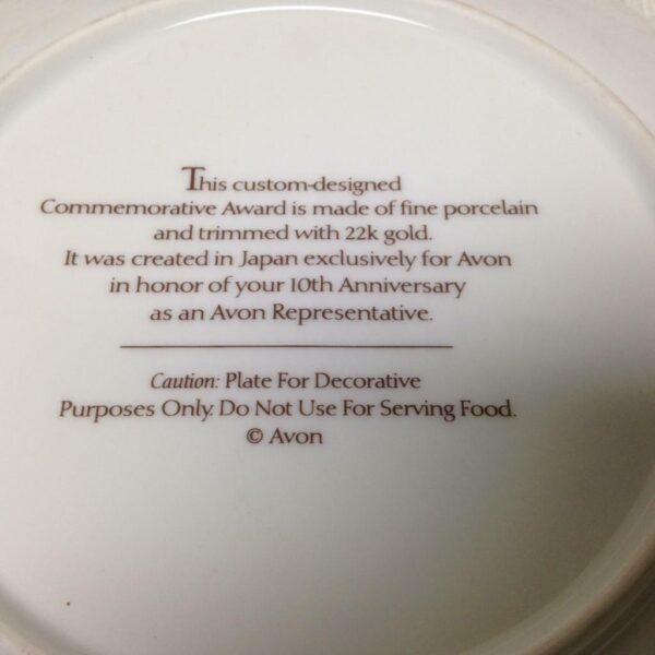 Vintage, Avon Perfume Co., 10th Anniversary Commemorative Plate 8.5in D