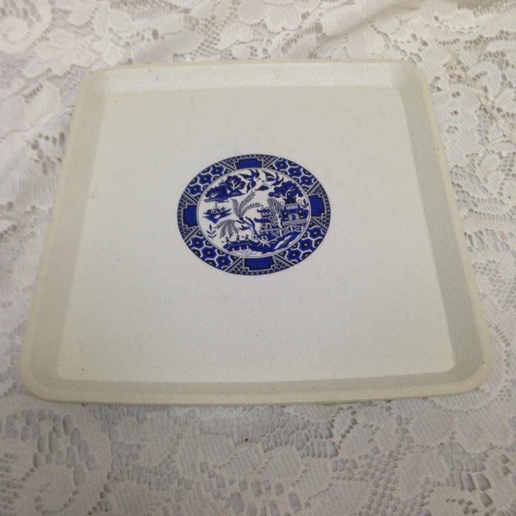 Vintage, Blue Willow, Square,Plastic Plastic Vanity Tray 8in Sq