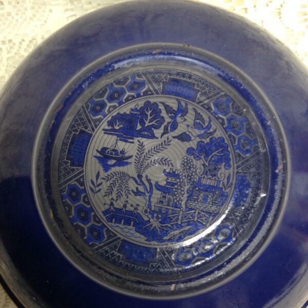 Vintage, Pyrex, Cobalt Blue 3.5in x 8.5 in Salad or Pasta Bowl -Blue Willow Fork