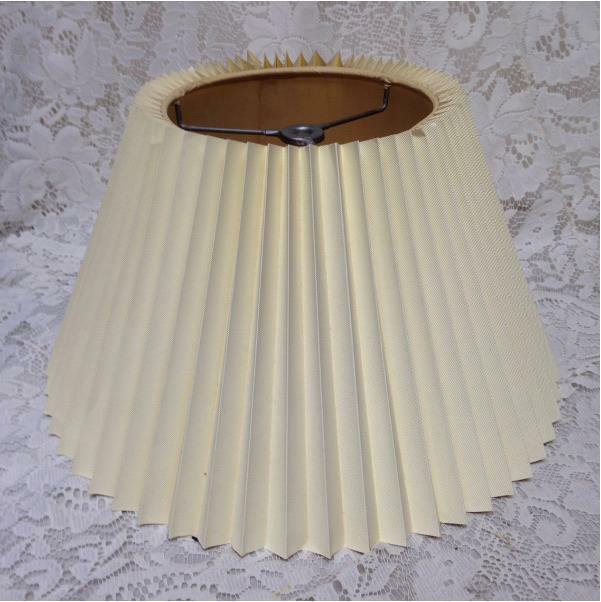 Vintage Large Pleated Beige Round Shade 8in H x 13in D