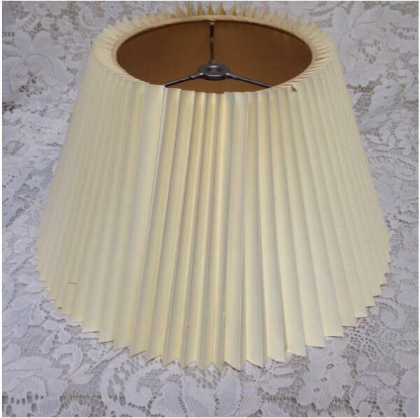 Vintage Large Pleated Beige Round Shade 8in H x 13in D