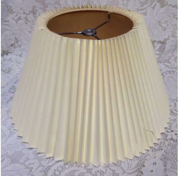 Vintage Large Pleated Beige Round Shade 8in H x 13in D