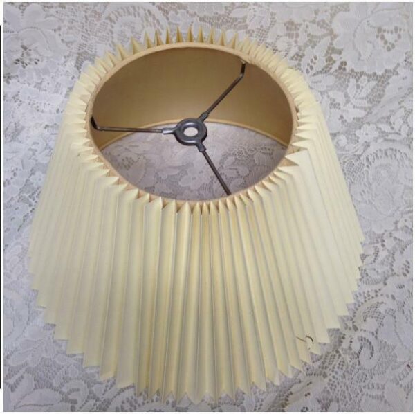 Vintage Large Pleated Beige Round Shade 8in H x 13in D