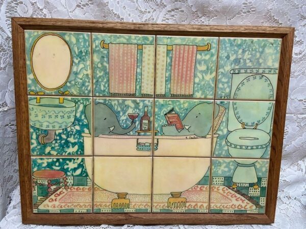 Rare, Custom Made, Heavy Tiled Bath Decor 19in x 15in