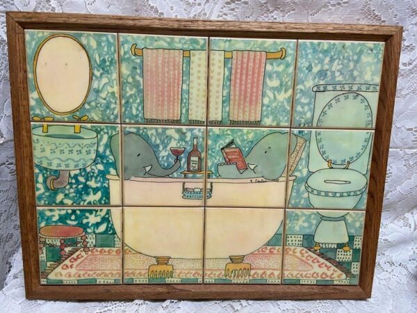 Rare, Custom Made, Heavy Tiled Bath Decor 19in x 15in