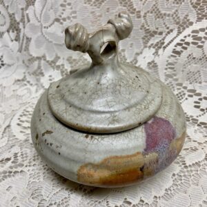 Vintage Art Pottery, Signed Covered Mustard Pot Jar 5in x 5.5in D