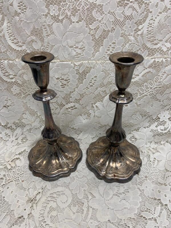 1890s USA Pair of Art Nouveau Silver-plated Tall Candle Holder