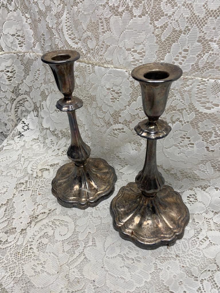 1890s USA Pair of Art Nouveau Silver-plated Tall Candle Holder