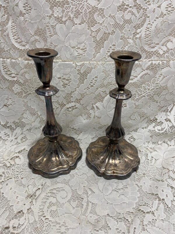 1890s USA Pair of Art Nouveau Silver-plated Tall Candle Holder