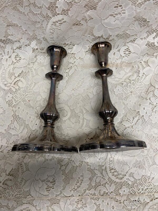 1890s USA Pair of Art Nouveau Silver-plated Tall Candle Holder