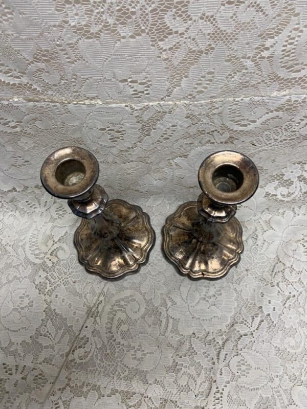 1890s USA Pair of Art Nouveau Silver-plated Tall Candle Holder