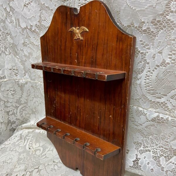 Vintage, Wooden 14-pc Spoon Rack with Eagle 15in x 9.5in