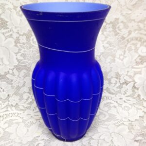 Vintage, Frosted Blue Glass Flower Vase. 10in x 5.5in D