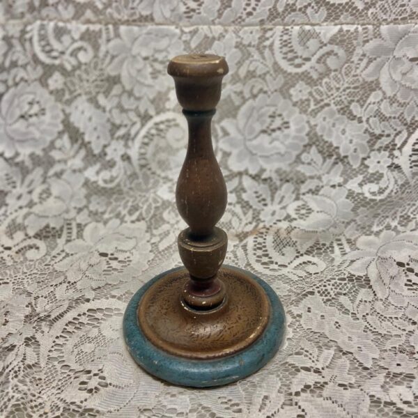 19th C Pair of Wooden Tall Candle Holder 8.5in T x 5in D