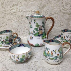 Vintage, Crown Staffordshire, Polychrome, Gaudy Blue Willow 8pc Teas Set for 2