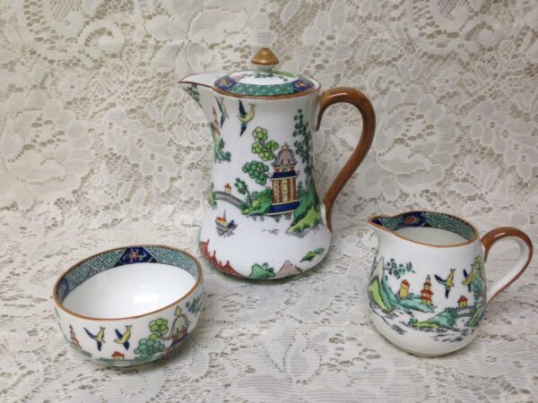 Vintage, Crown Staffordshire, Polychrome, Gaudy Blue Willow 8pc Teas Set for 2