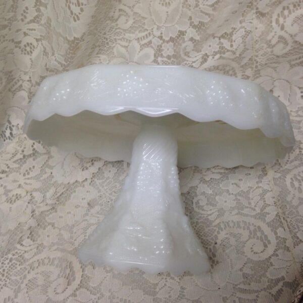 Vintage, Milk Glass Footed Cake Compote 6.5in H x 10in D