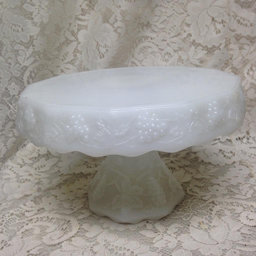 Vintage, Milk Glass Footed Cake Compote 6.5in H x 10in D