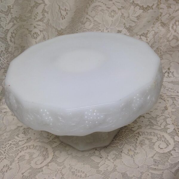 Vintage, Milk Glass Footed Cake Compote 6.5in H x 10in D