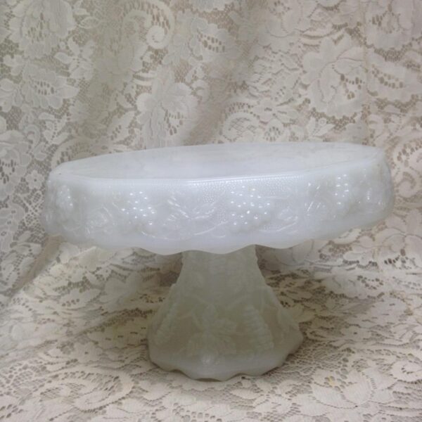 Vintage, Milk Glass Footed Cake Compote 6.5in H x 10in D