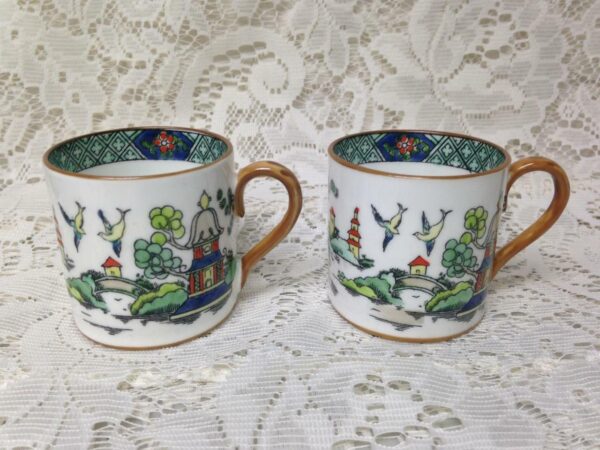 Vintage, Crown Staffordshire, Polychrome, Gaudy Blue Willow 8pc Teas Set for 2