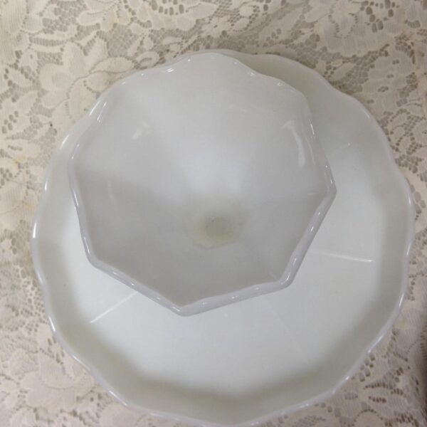 Vintage, Milk Glass Footed Cake Compote 6.5in H x 10in D