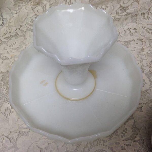 Vintage, Milk Glass Footed Cake Compote 6.5in H x 10in D