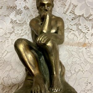 Vintage, Spelter Figurine- The Thinker 6in H x 4in Sq. Base