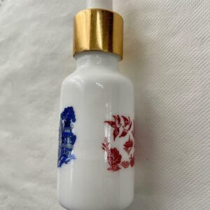 Two Sided, Blue-Red Willow, Milk Glass 20ml Scent Bottle 4in x 1.25in