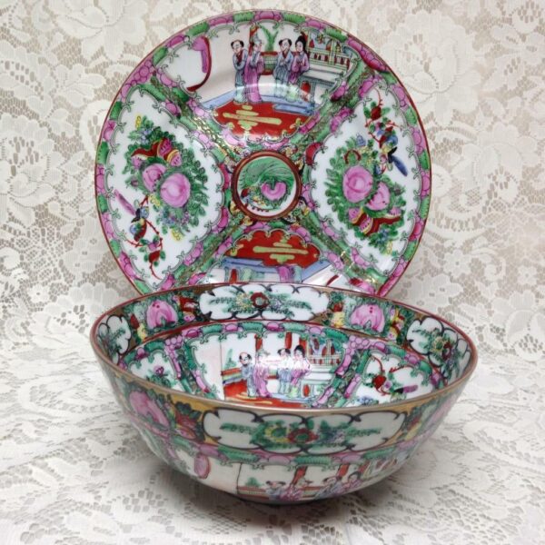 Qianlong and Yongzheng Handpainted Famille Rose Medallion Bowl and Plate Set