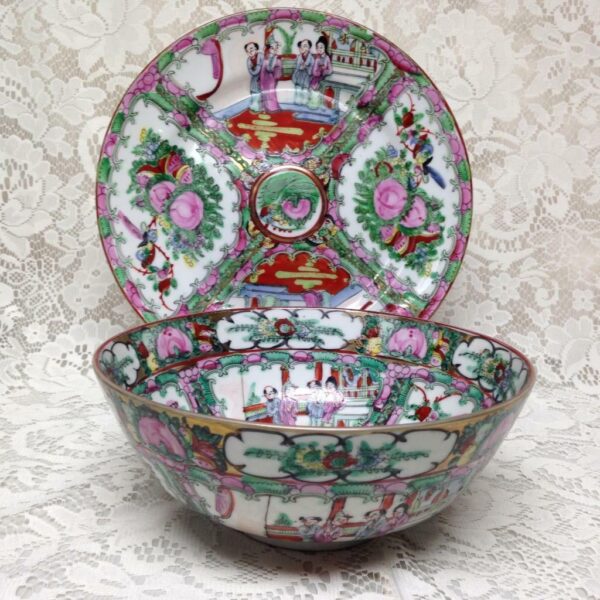 Qianlong and Yongzheng Handpainted Famille Rose Medallion Bowl and Plate Set