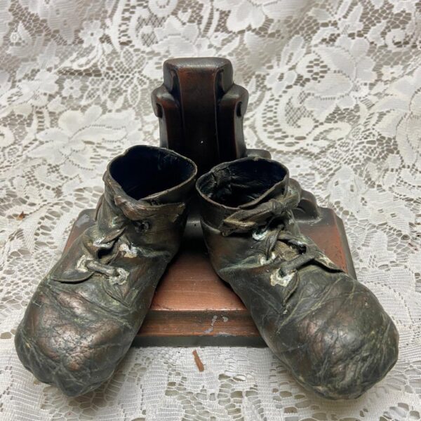 Vintage, Copper Coated Baby Shoes With Copper Stand