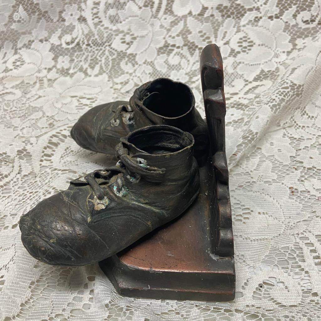 Vintage, Copper Coated Baby Shoes With Copper Stand