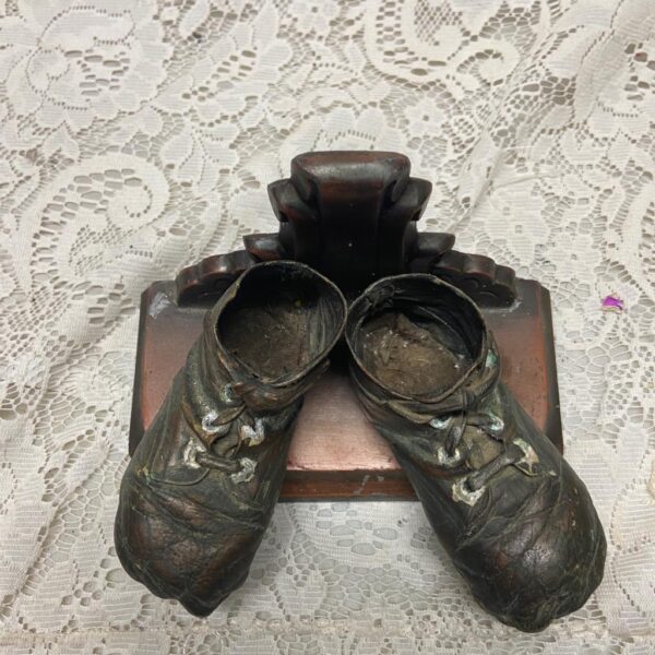 Vintage, Copper Coated Baby Shoes With Copper Stand