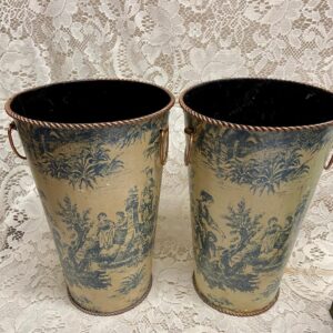 Vintage Pair of Classic Tin Flower Vases 9.5in x 6in D