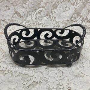 Reticulated Black Metal Condiments Stand- Bread Basket 9in x 5in