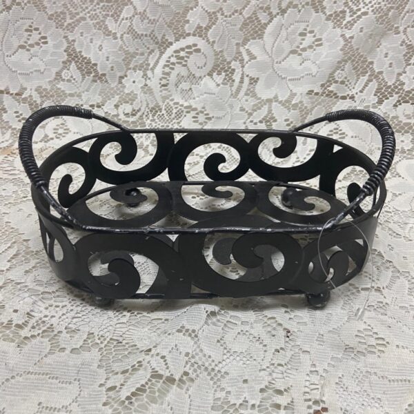 Reticulated Black Metal Condiments Stand- Bread Basket 9in x 5in