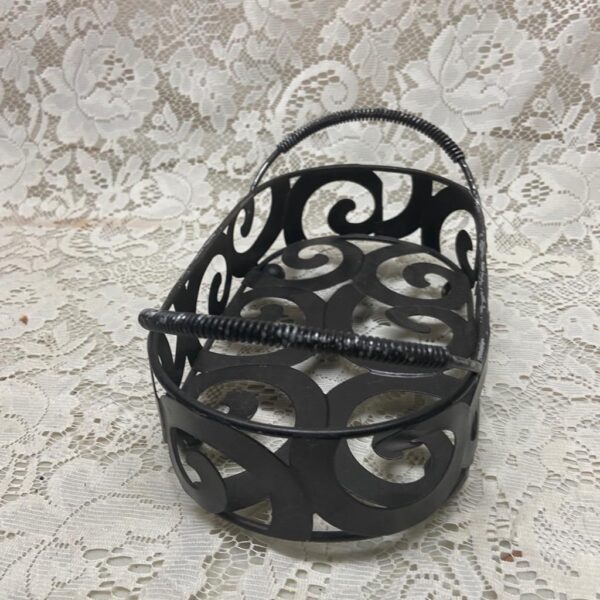 Reticulated Black Metal Condiments Stand- Bread Basket 9in x 5in