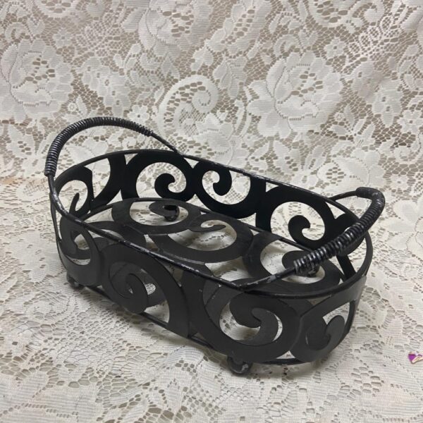 Reticulated Black Metal Condiments Stand- Bread Basket 9in x 5in