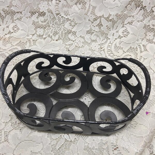 Reticulated Black Metal Condiments Stand- Bread Basket 9in x 5in