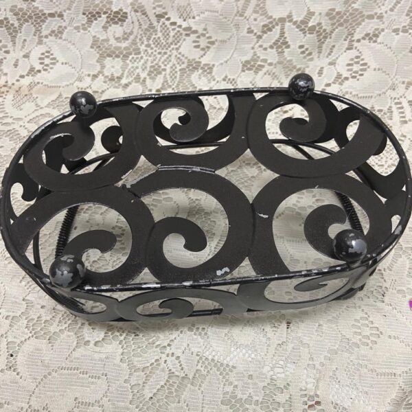 Reticulated Black Metal Condiments Stand- Bread Basket 9in x 5in