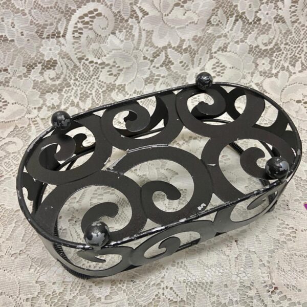 Reticulated Black Metal Condiments Stand- Bread Basket 9in x 5in