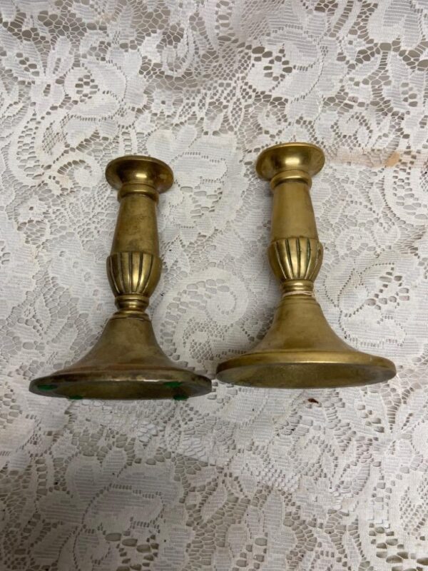 Pair of 19th C Bronze Candleholder 6in x 4in x 3in